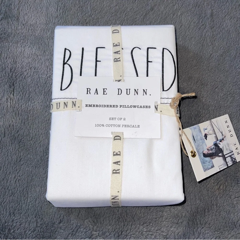 Rae Dunn NWT BLESSED two pillow cases white/black